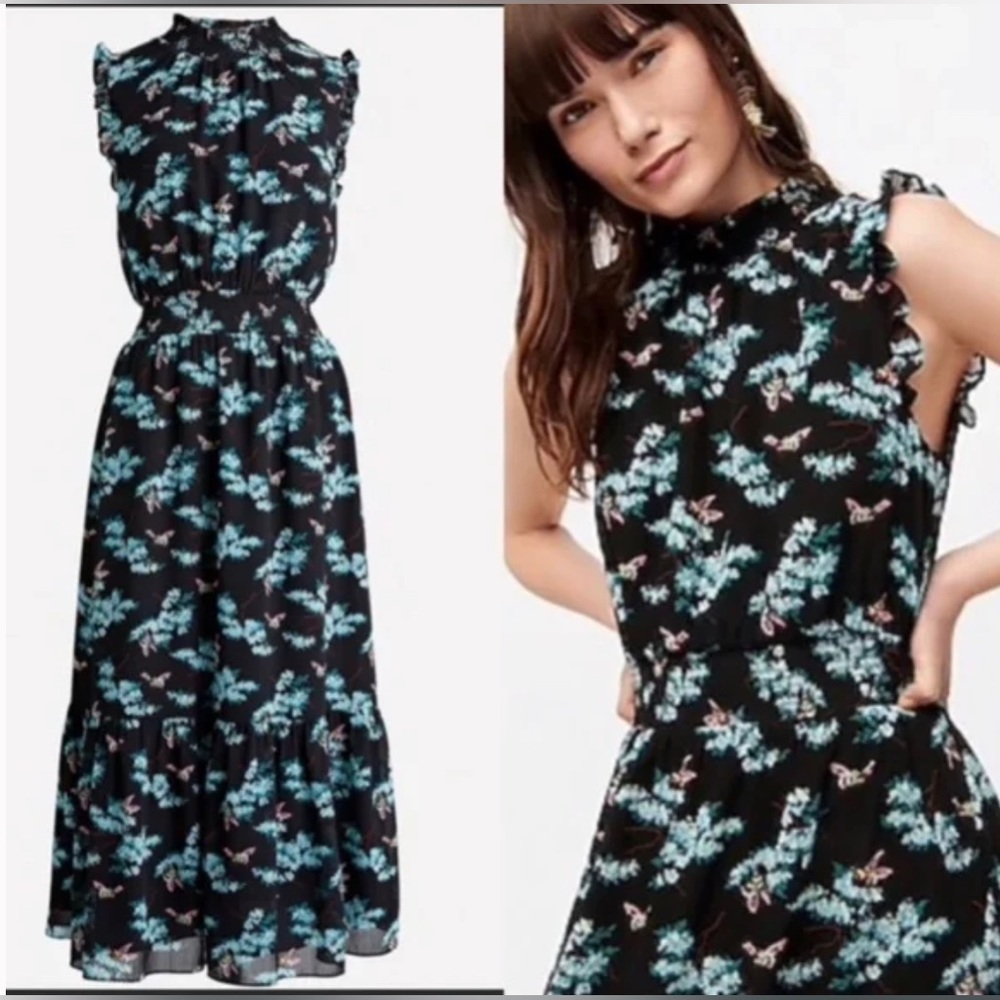 💵 NWT | J CREW Botanical Bees Midi Dress - Smocked Waist - Picture 2 of 10